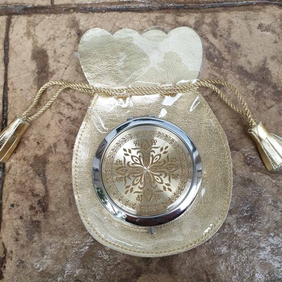 Fashion Gold Double Sided Compact Mirror Women Handbag Casual Formal Accessory - Picture 2 of 3